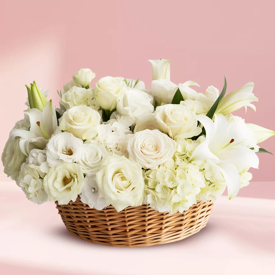 Beautiful arrangement of 24 white flowers for celebrations.