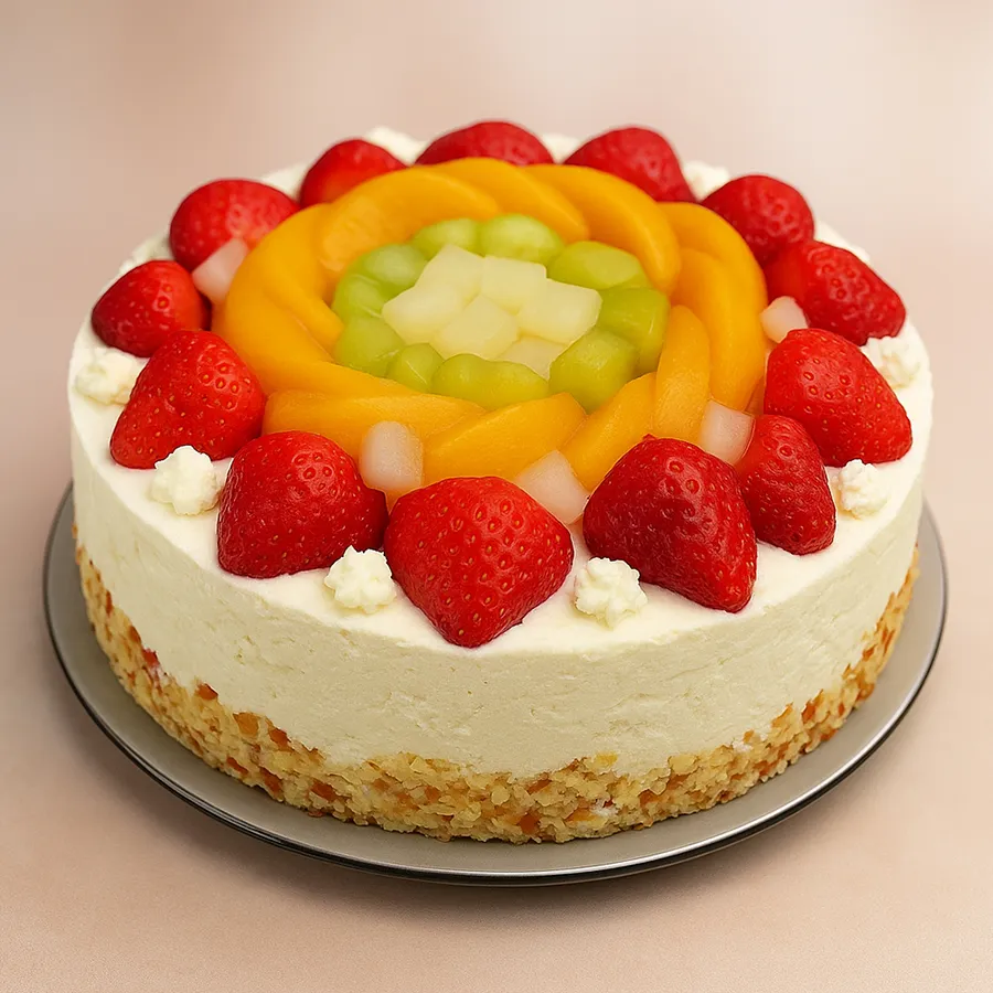 Tasty Eggless Fresh Fruit Cake, 1 kg, loaded with fresh fruit flavors.