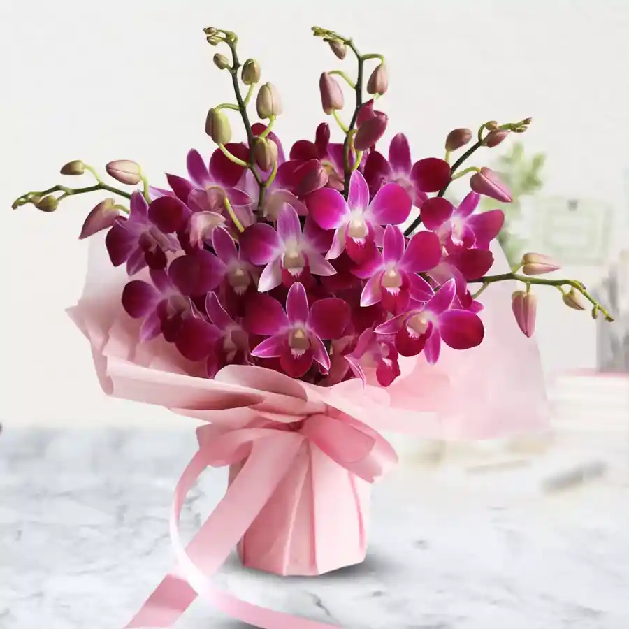 Beautiful bouquet featuring 10 elegant orchids, perfect for Mother's Day.