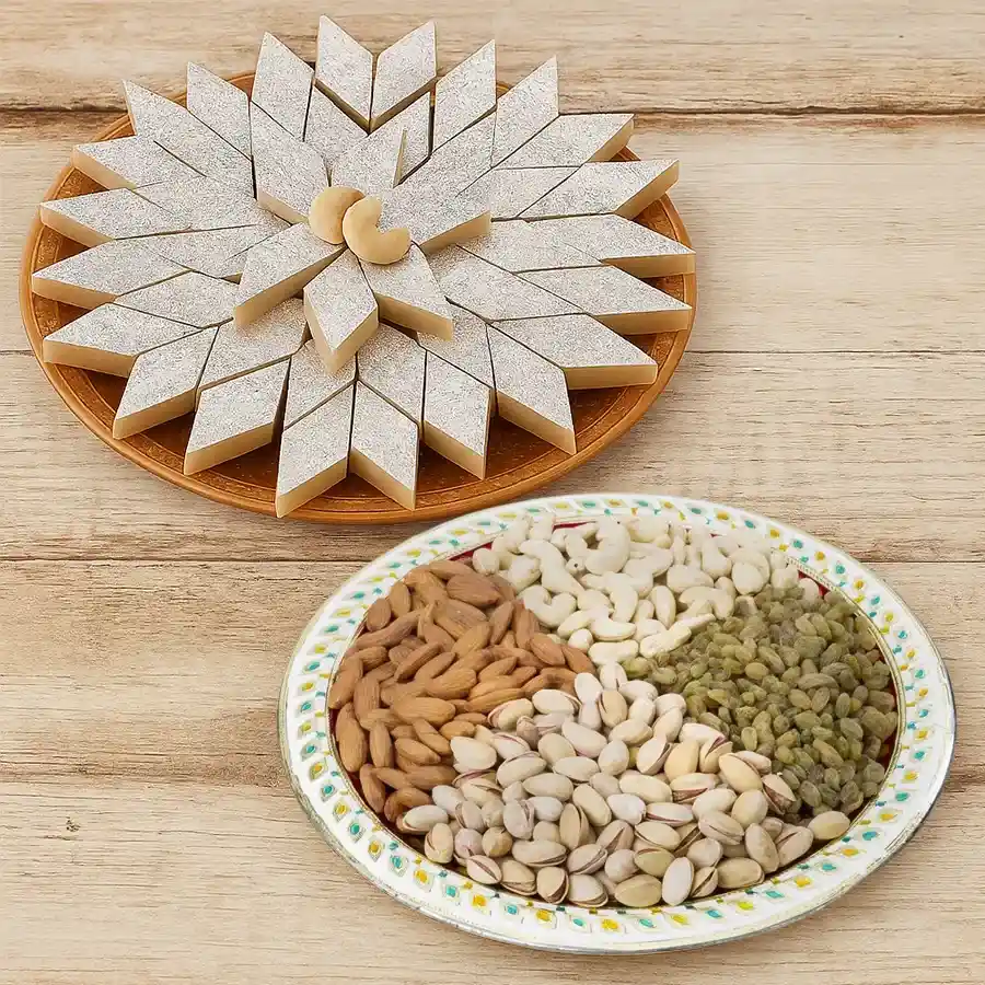 Exotic Love Gift Basket filled with assorted dry fruits and sweets for Mother's Day.