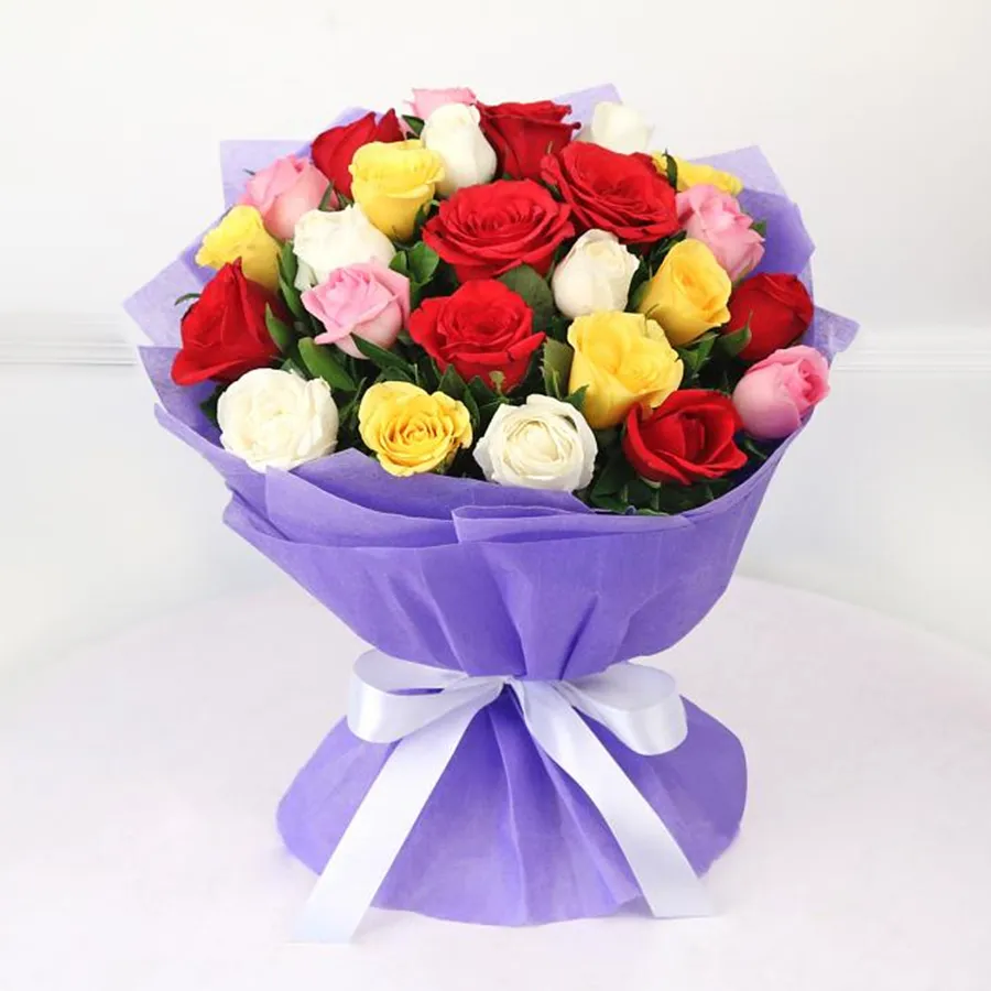 A vibrant bouquet of 24 mixed roses designed for Mother's Day, featuring an array of colors symbolizing love and affection.