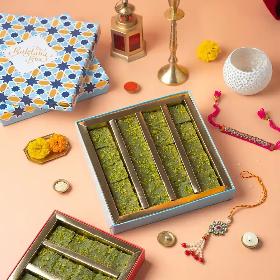 Elegant Pista Lauj & Rakhi Gift featuring Pista Lauj and Rakhis.