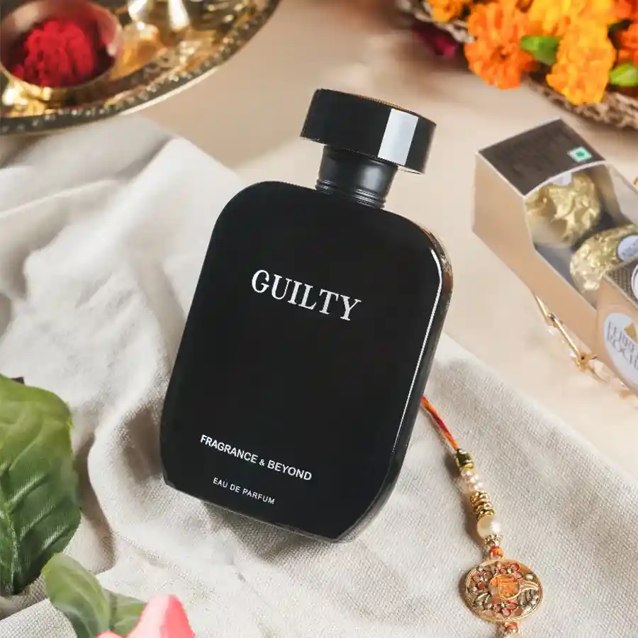 Guilty Perfume & Rakhi Duo featuring Guilty Perfume and a Rakhi.