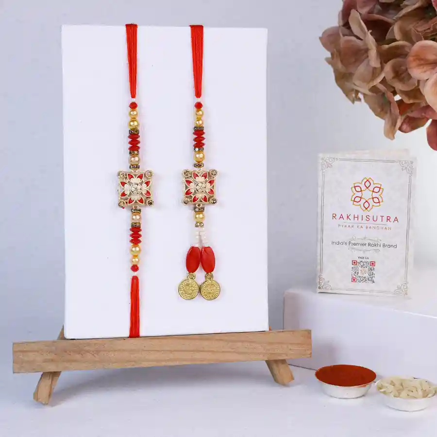 Elegant Bhaiya Bhabi Rakhi Set complete with Roli Tika