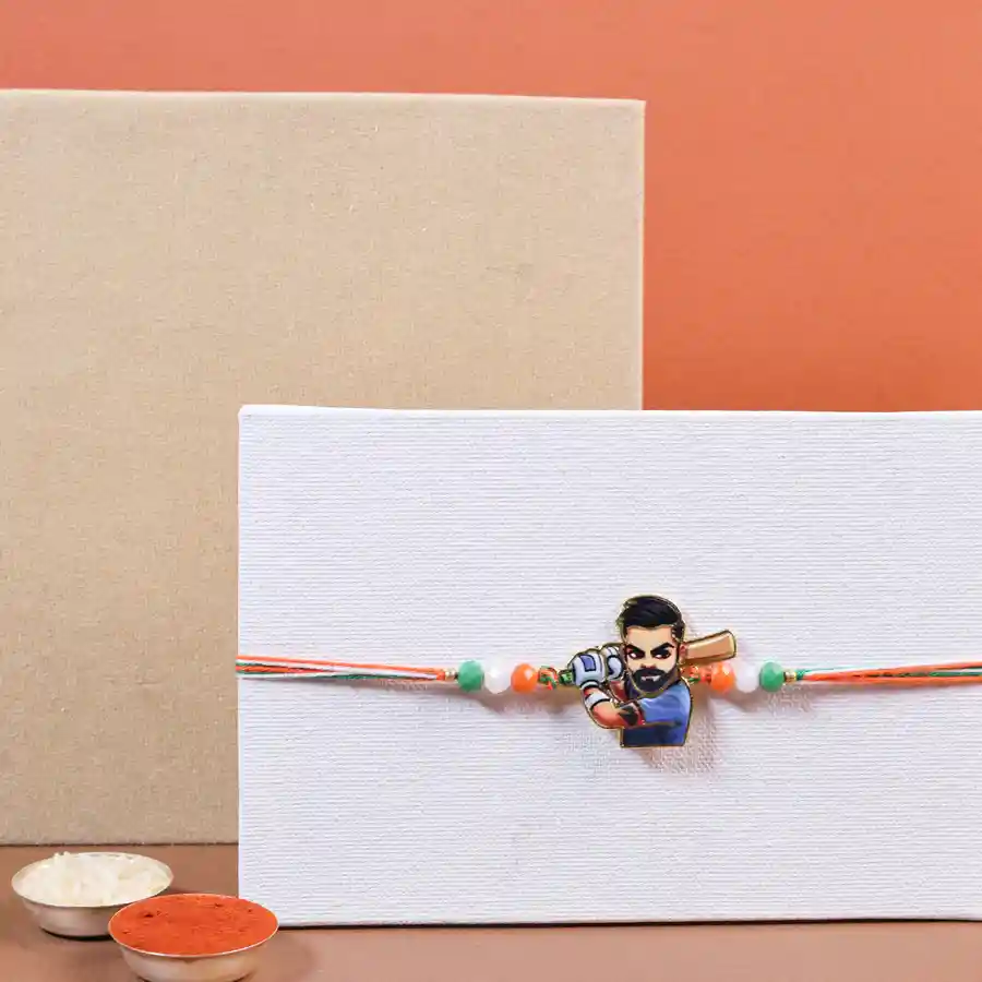 Vibrant Virat Kohli Rakhi set with traditional elements