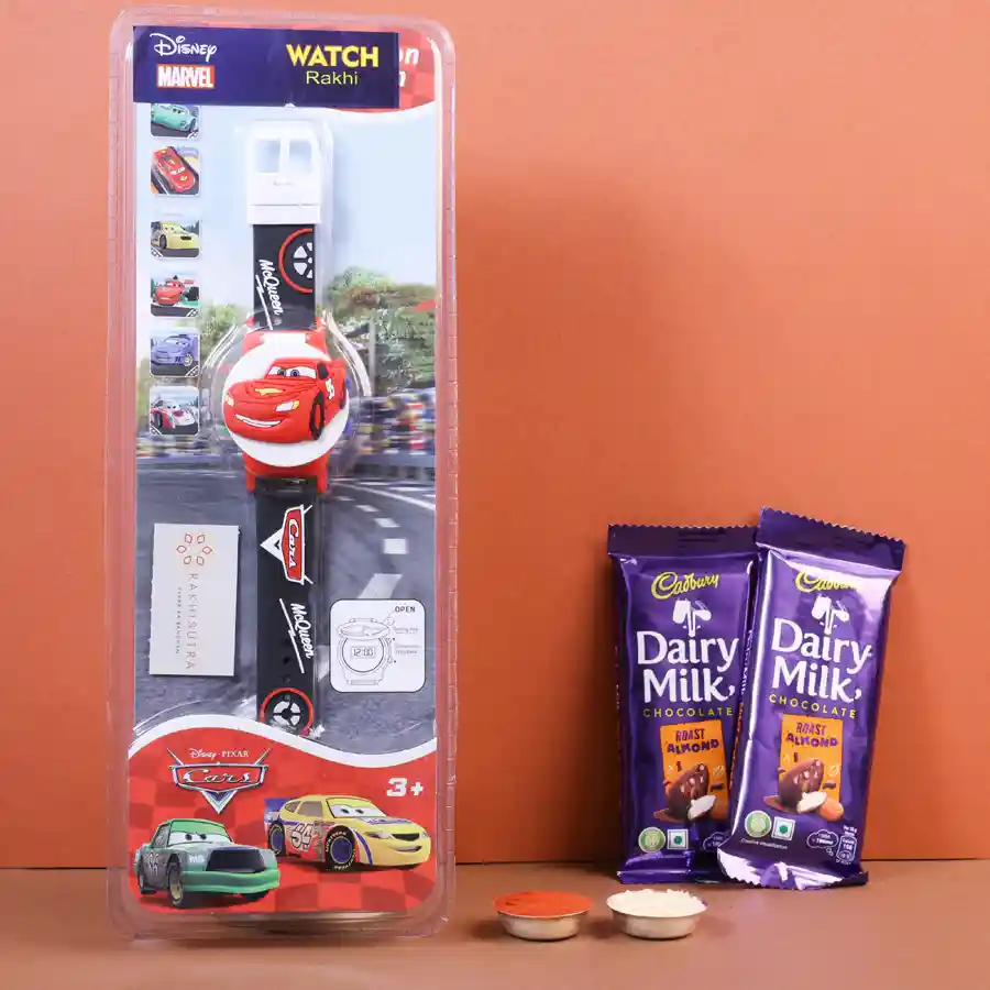 Car-themed Rakhi set with chocolates and rituals