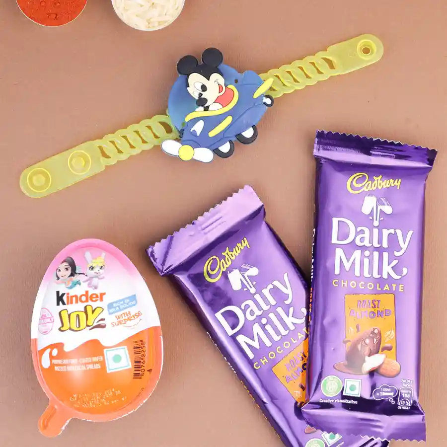 Mickey Mouse Rakhi with Cadbury and Kinder treats