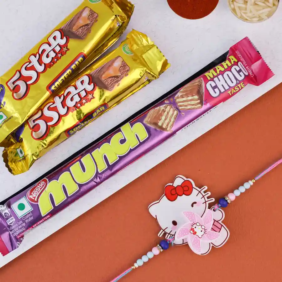 Kids Spinner Rakhi and chocolates with traditional items