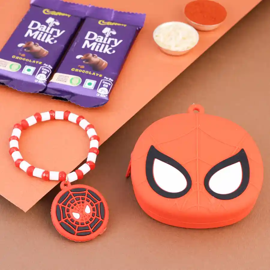 Spiderman Hero Rakhi combo with chocolates and ritual items