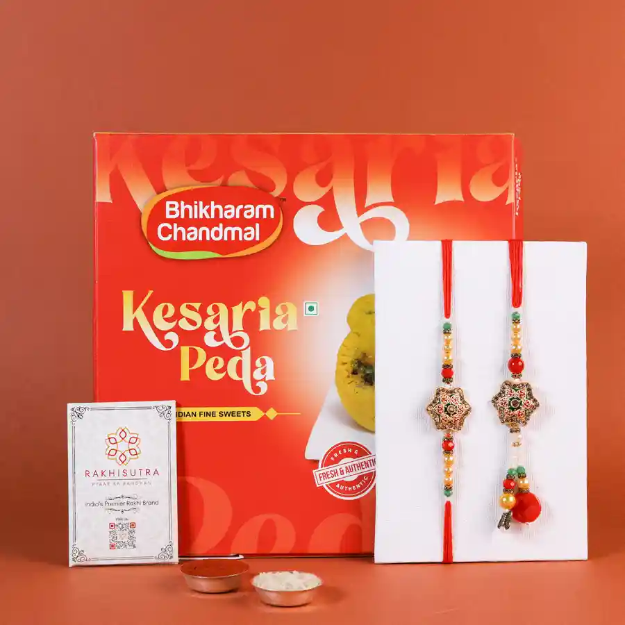 Heartfelt Bhaiya Bhabi Rakhi gift set with sweets