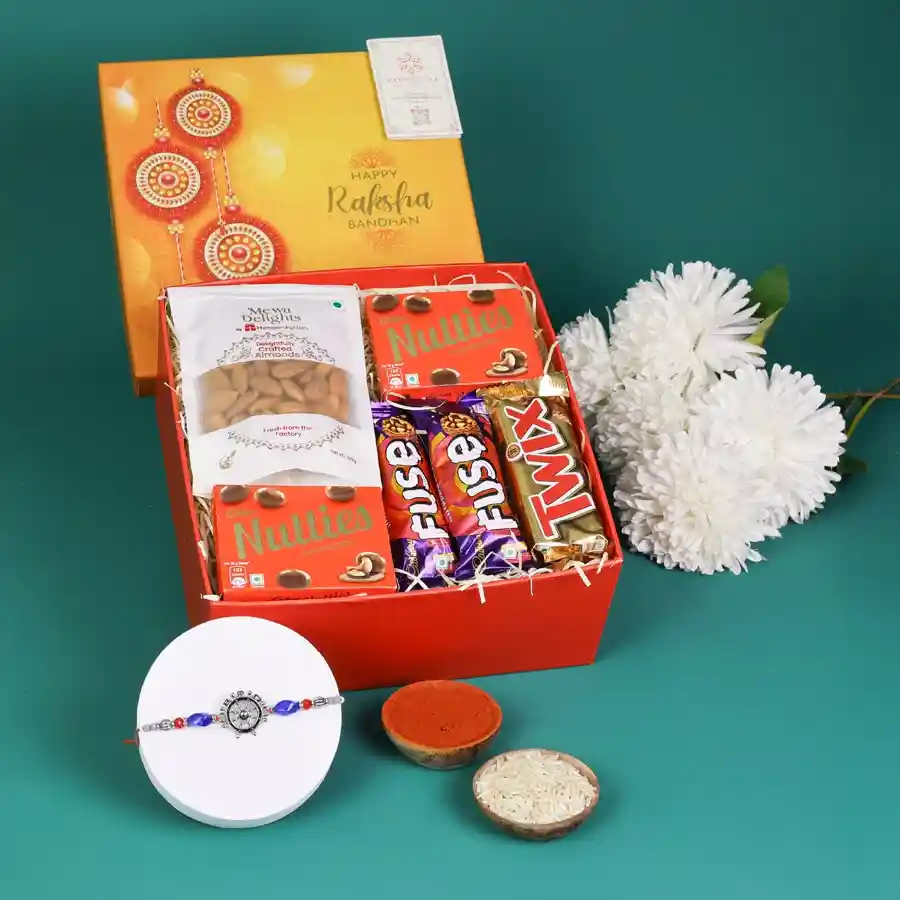 Quirky Rakhi with assorted snacks for a brother