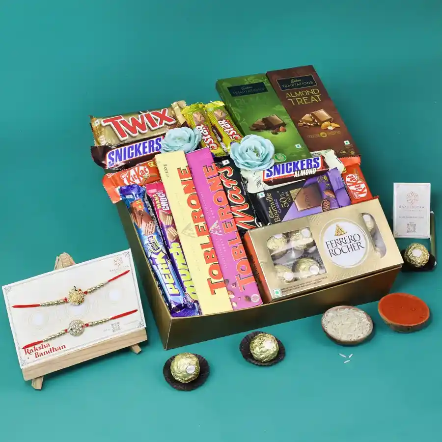 Luxe Rakhi & Chocolaty Treats Box