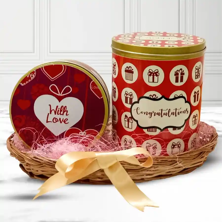 Exclusive Cookies and Chocolates Combo in a festive cane basket