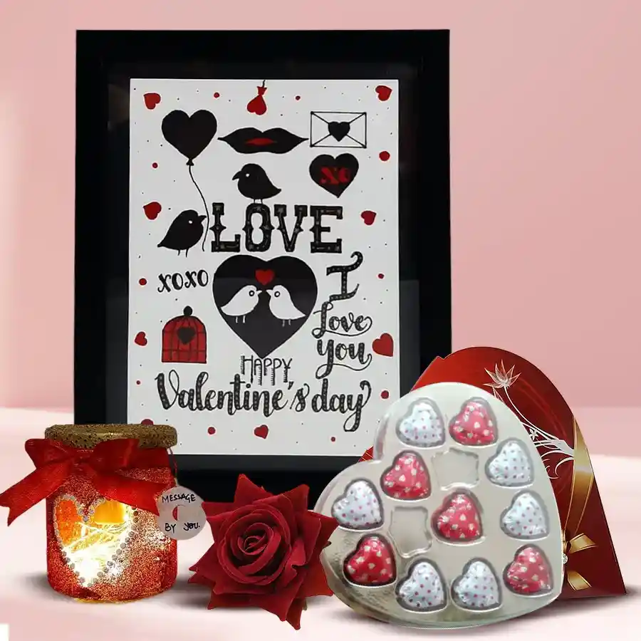 Handcrafted Love Frame with LED lamp and heart-shaped chocolates for Valentine's Day gift