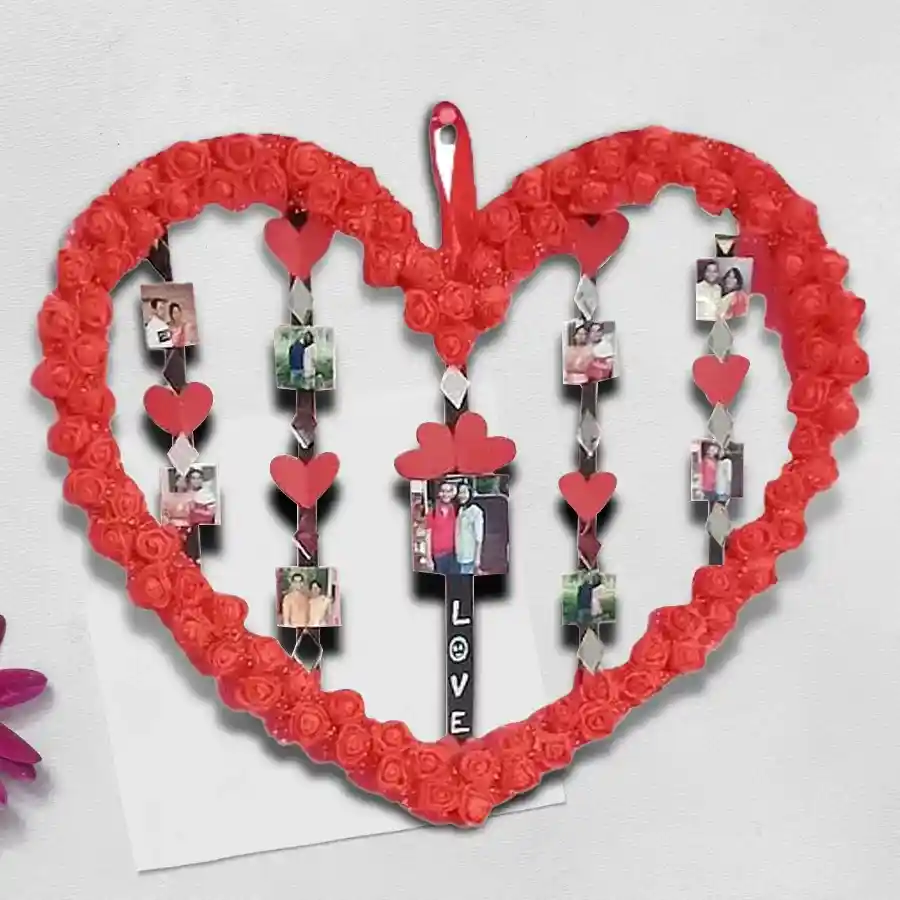 Beautiful personalized handmade love frame displaying multiple photographs