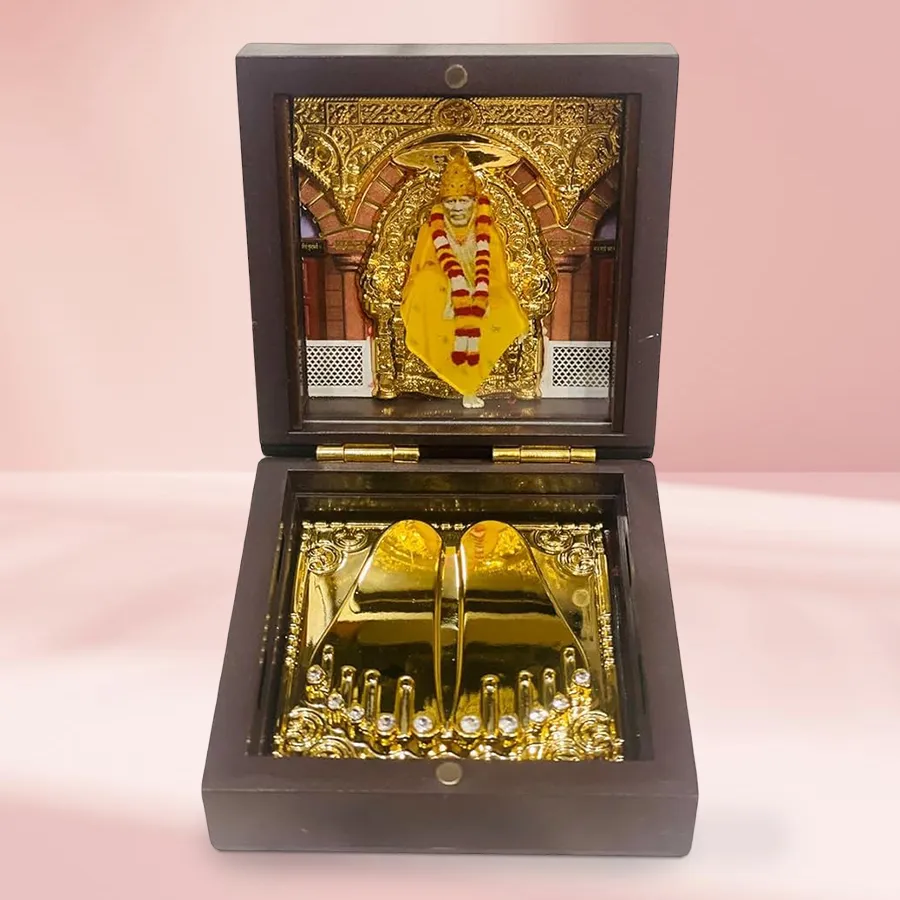 Divine Shirdi Saibaba Charan Paduka Gift Box in vibrant multi-colors, 3x3 inches, beautifully crafted from acrylic