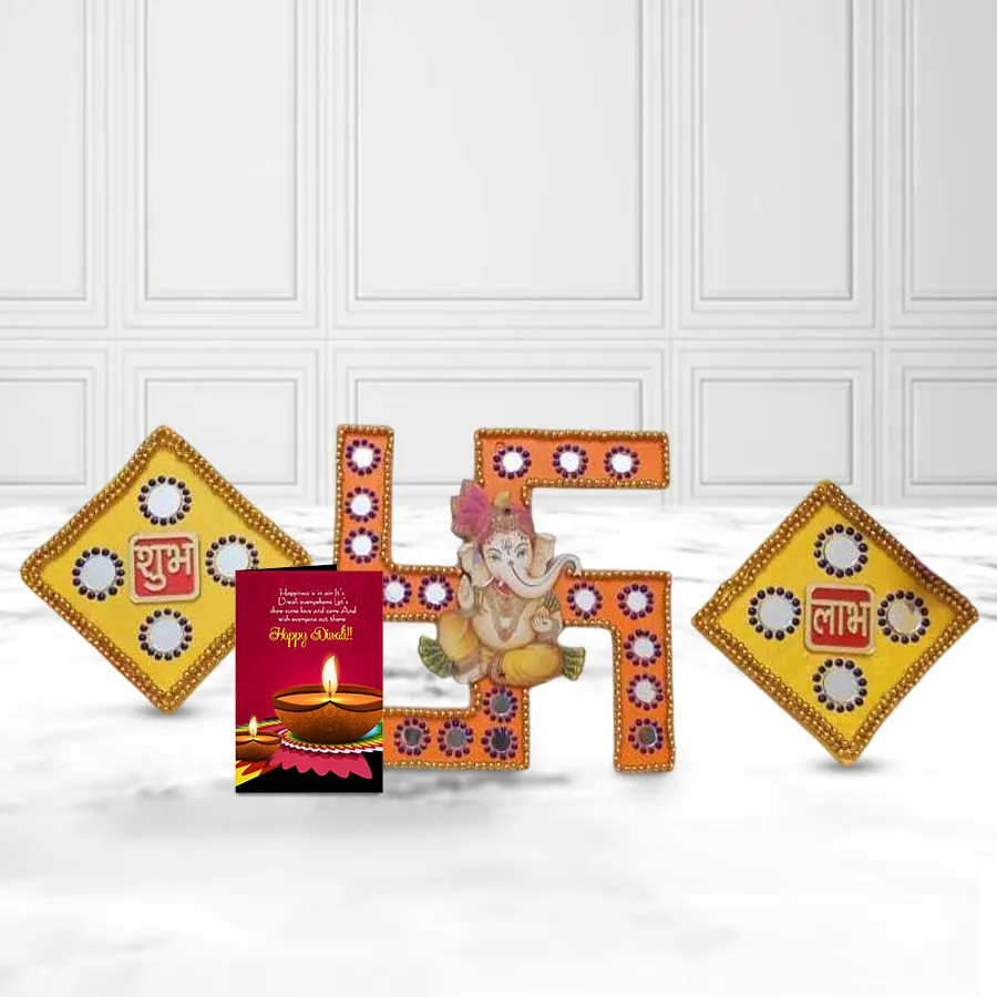 Sacred Shubh-Labh N Swastik Gate Decor Set featuring elegant designs and vibrant colors, ideal for festive decorations