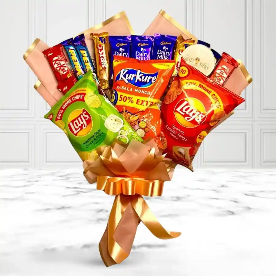 Chocolate Rockers X-Mas Bouquet Hamper filled with various chocolates and snacks, perfect for celebrating the holiday season.
