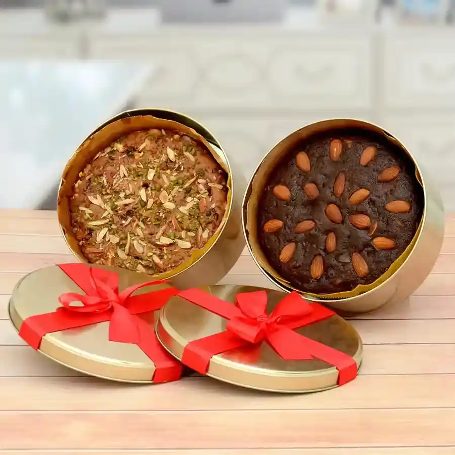 Delicious Dry Fruit and Plum Cake set with assorted premium dry fruits and a moist plum cake, perfect for gifting.