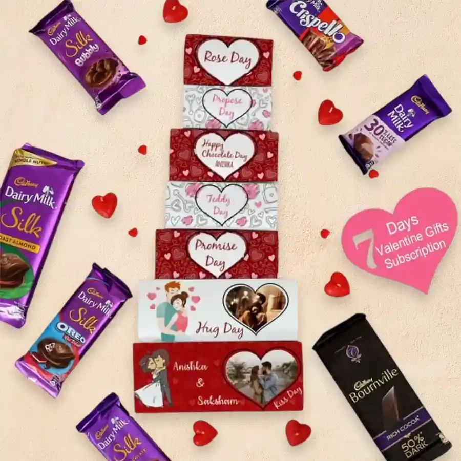 Set of 8 branded Cadbury chocolates for Valentine's Week, featuring various flavors and beautifully wrapped