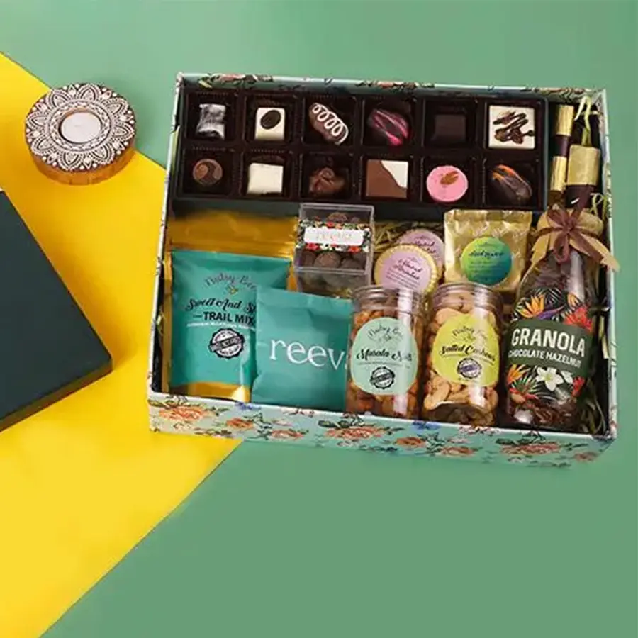 Memorable Diwali Feast Box filled with assorted chocolates, cookies, and savory treats for festive celebrations