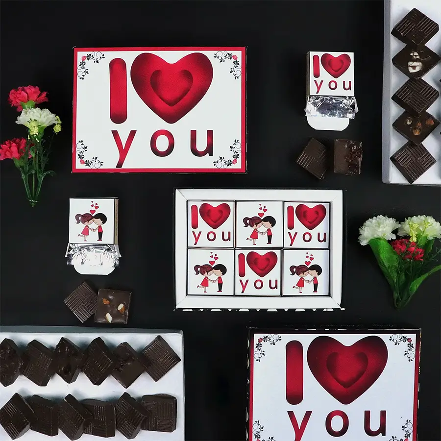 Yummy Valentine's Chocolates Gift Hamper with assorted chocolates in attractive packaging