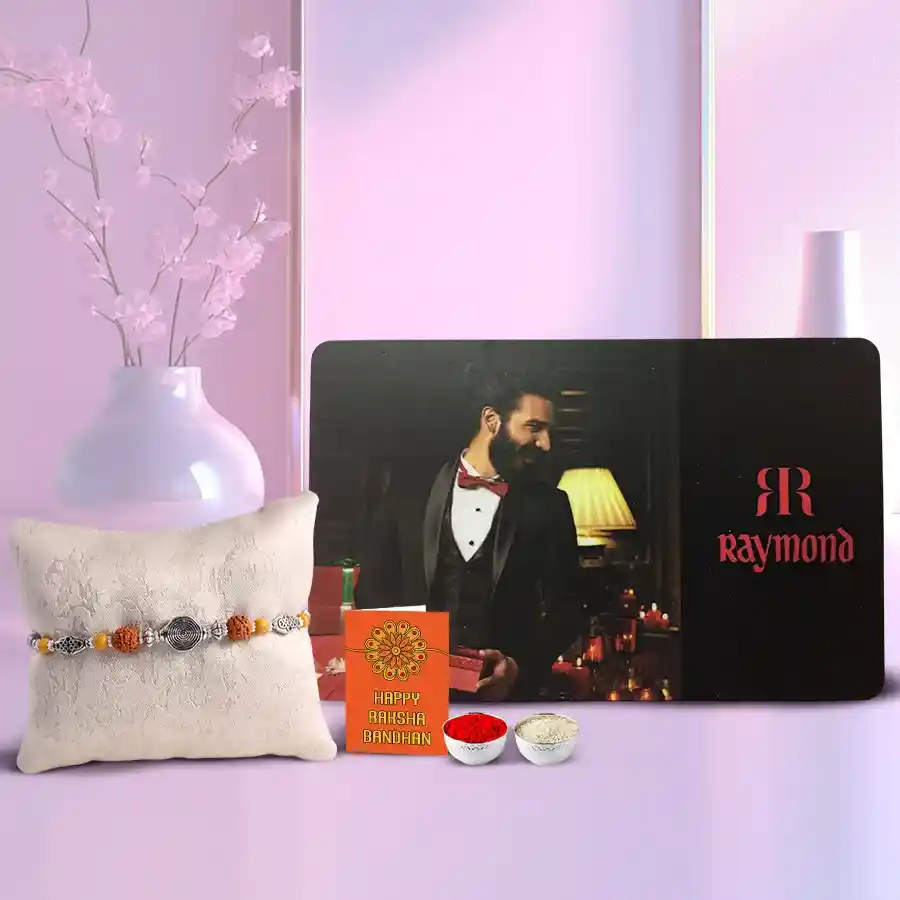 Amazing Raymond gift E-Voucher with free Rakhi, Roli, Tika, and Chawal for Rakhi celebration