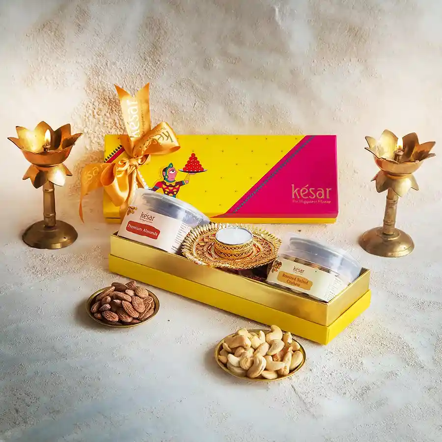 Special Almond N Cashew Gift Box with a scented candle from Kesar