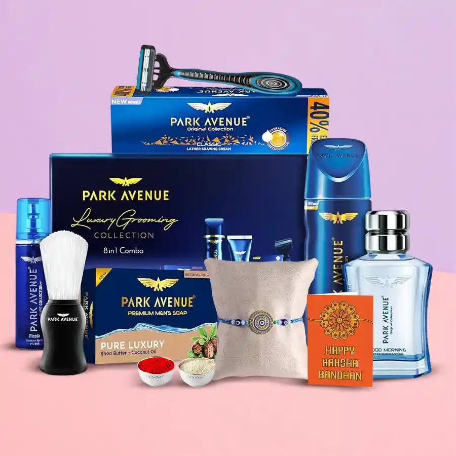 Park Avenue Gift Hamper for Men with Rakhi, Roli, Tilak, and Chawal