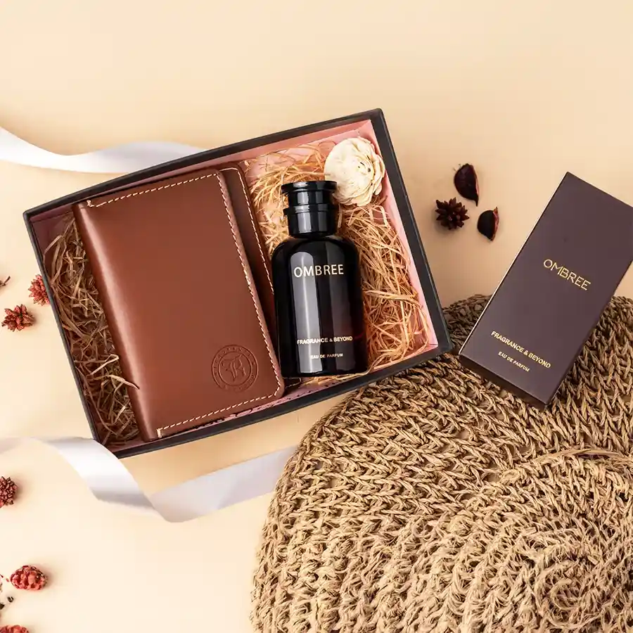 Sophisticated Travel Essentials Gift Set featuring Eau De Parfum and Leather Passport Cover