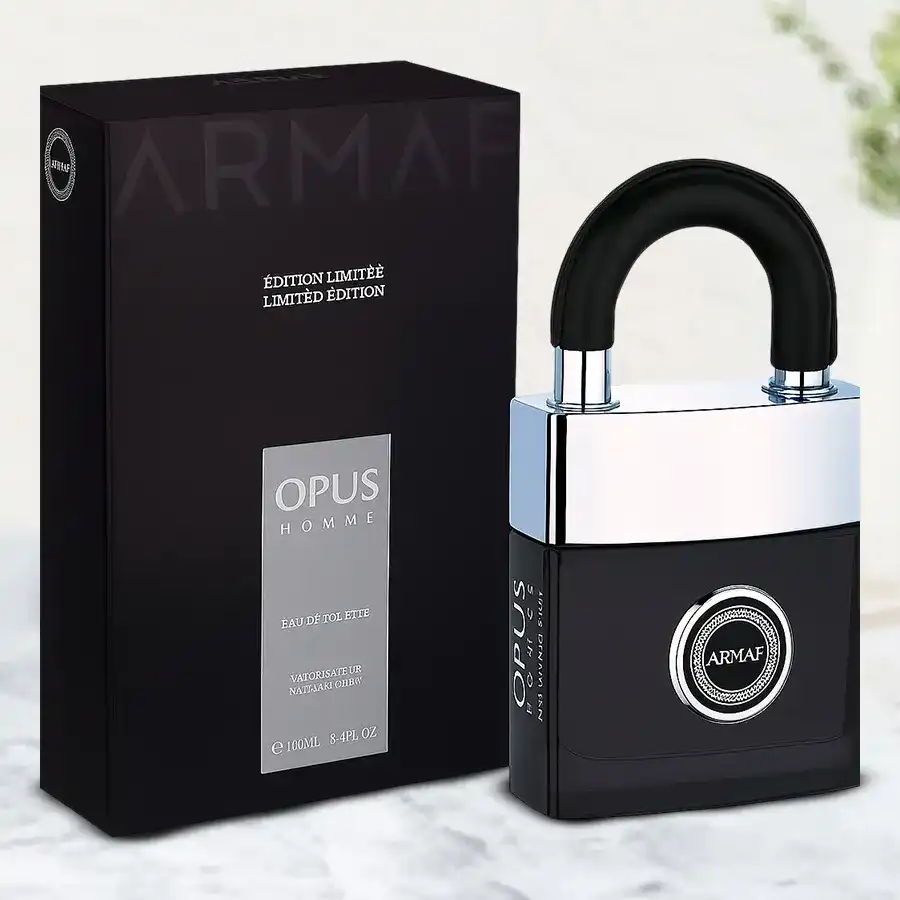 Armaf Opus EDT for men in an elegant bottle against a stylish background