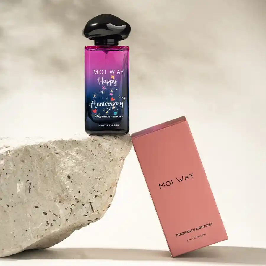 A beautifully designed perfume bottle surrounded by blooming flowers, evoking a warm summer night atmosphere.