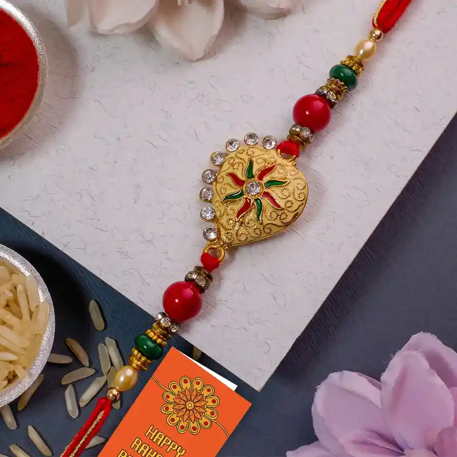 Admirable Golden Metal Designer Rakhi