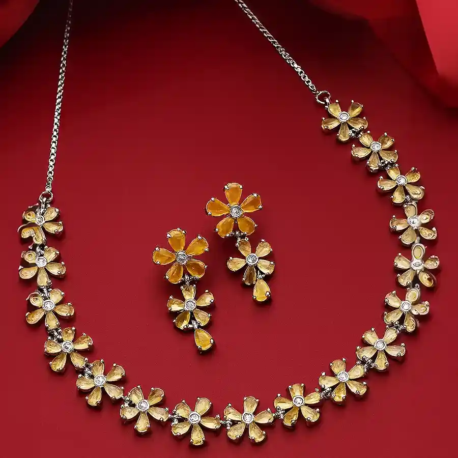 Magnificent AD Studded Flower Jewellery Set