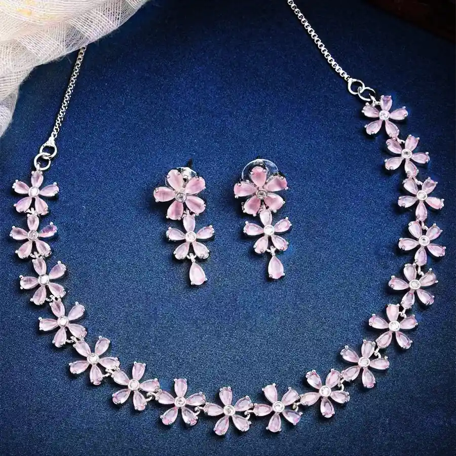 Remarkable AD Studded Flower Jewellery Set