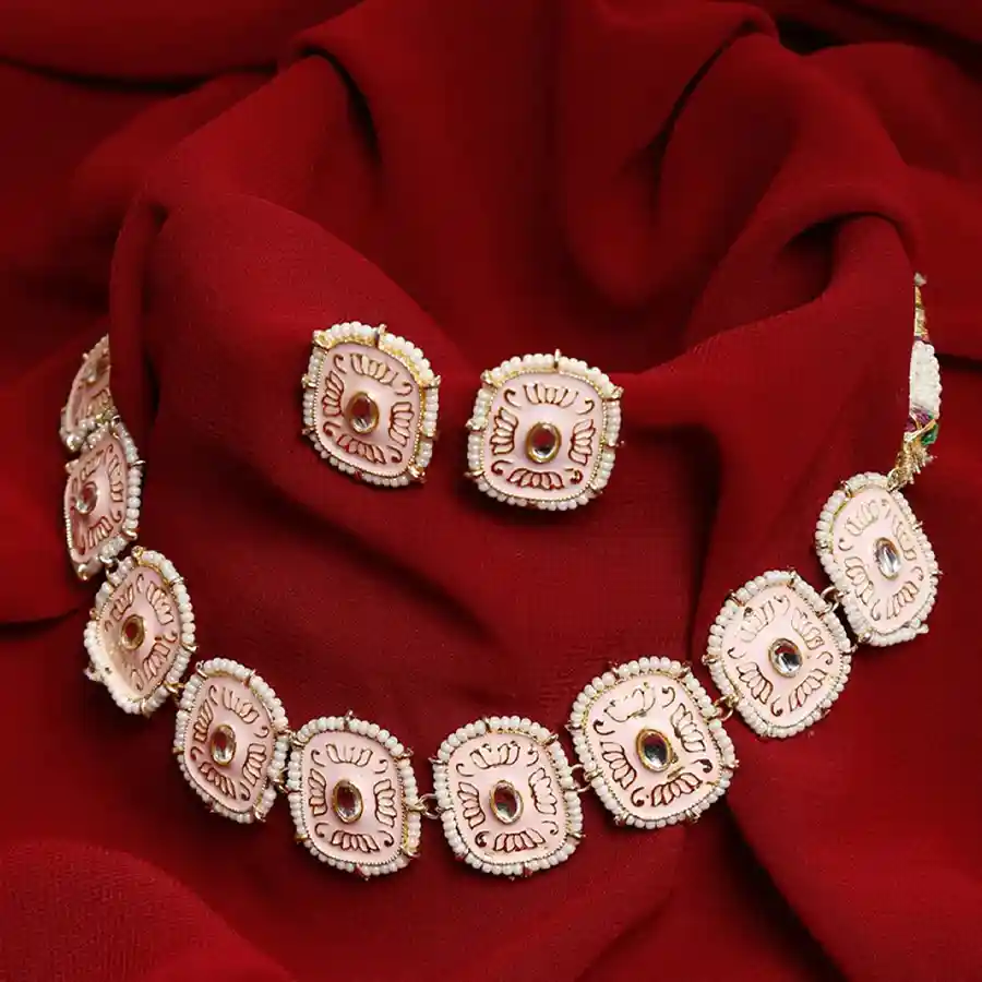Sparkling Pink Kundan Jewelry Set