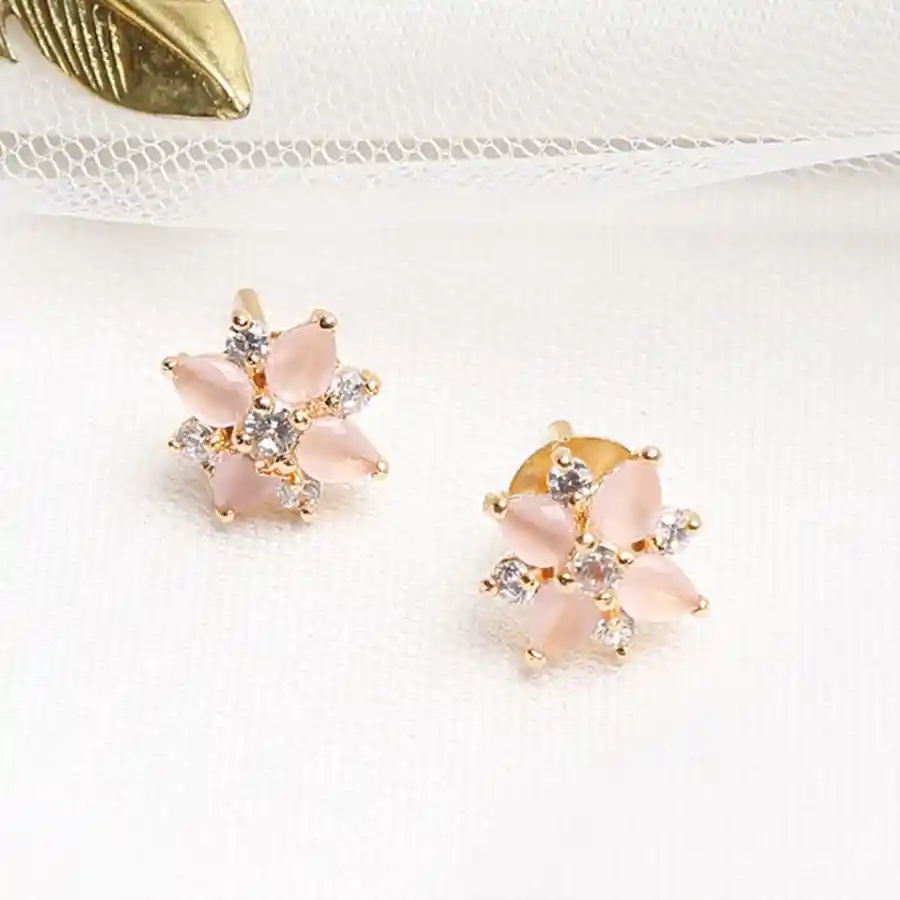 Sparkling Pink Kundan Stud Earrings