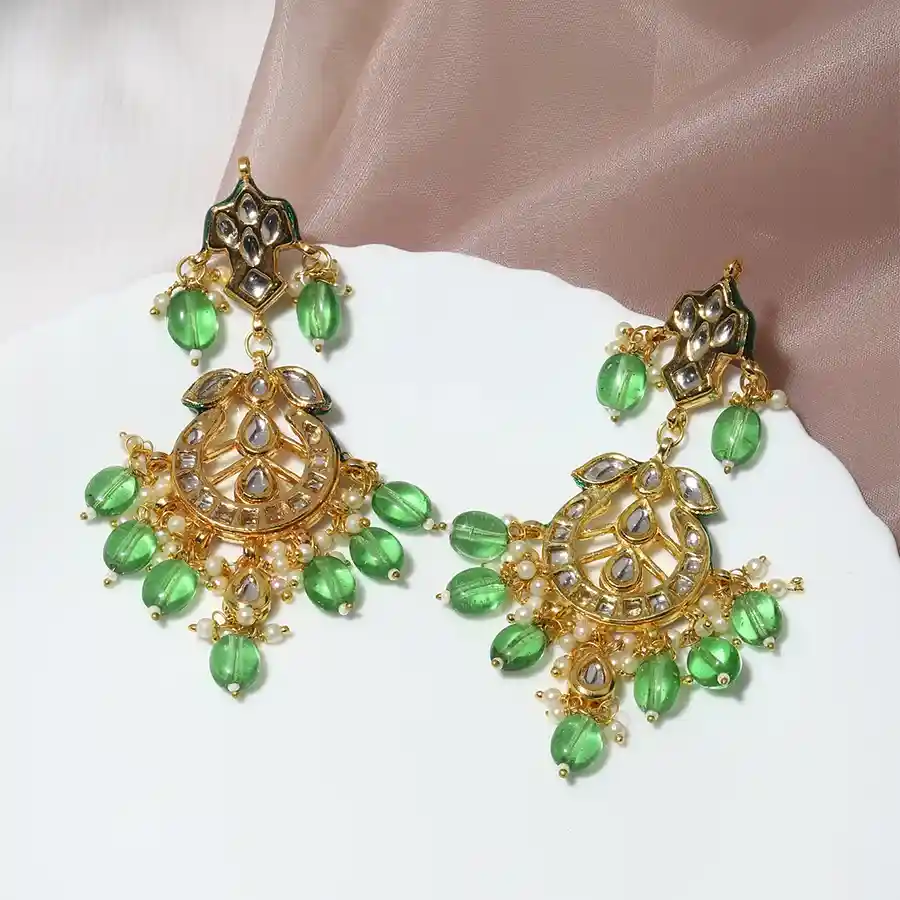 Luxe Green Kundan Earrings