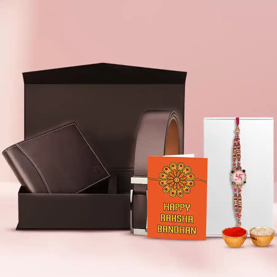 Attractive Combo of Wallet and Belt with Free Rakhi and Roli Tilak Chawal