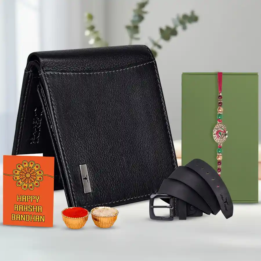 Trendy Rakhi with Wallet and Belt Set
