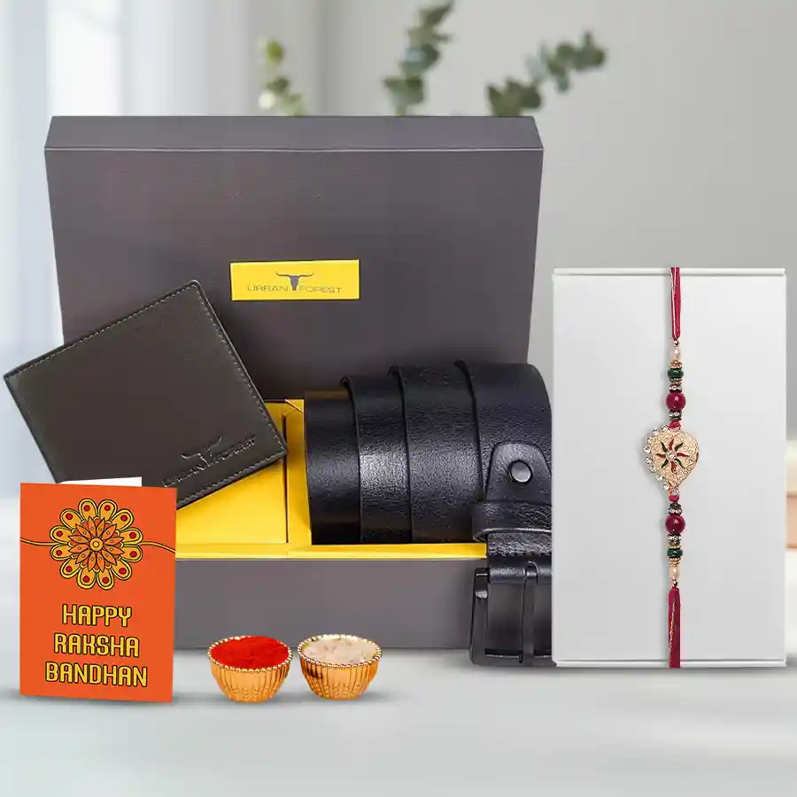 Classic Rakhi with Chic Wallet and Belt Set