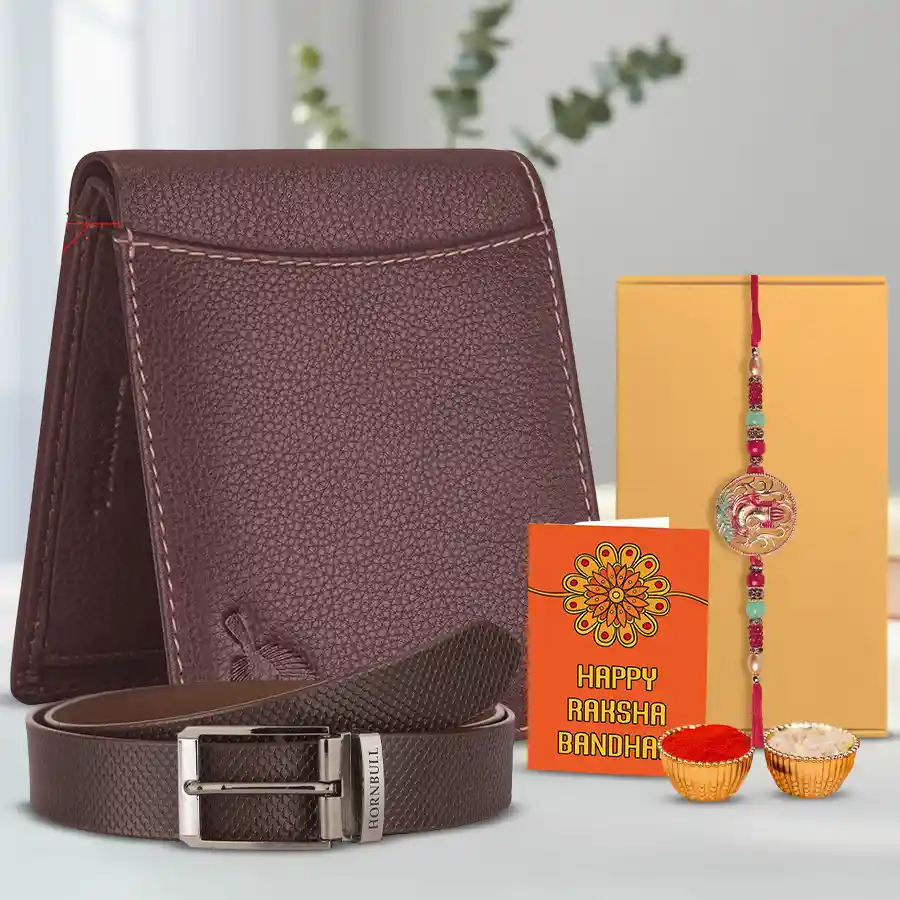 Rakhi Delight Ganesha Rakhi with Leather Wallet n Belt