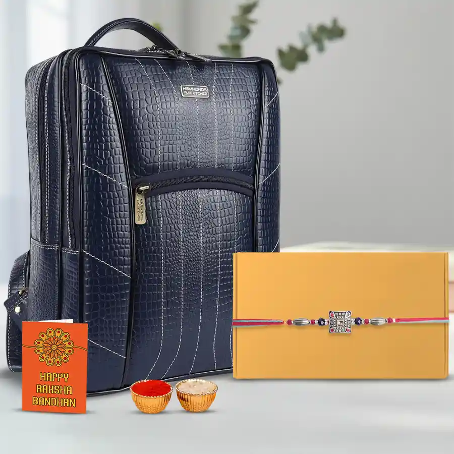 Sophisticated Rakhi N Leather Laptop Backpack Gift