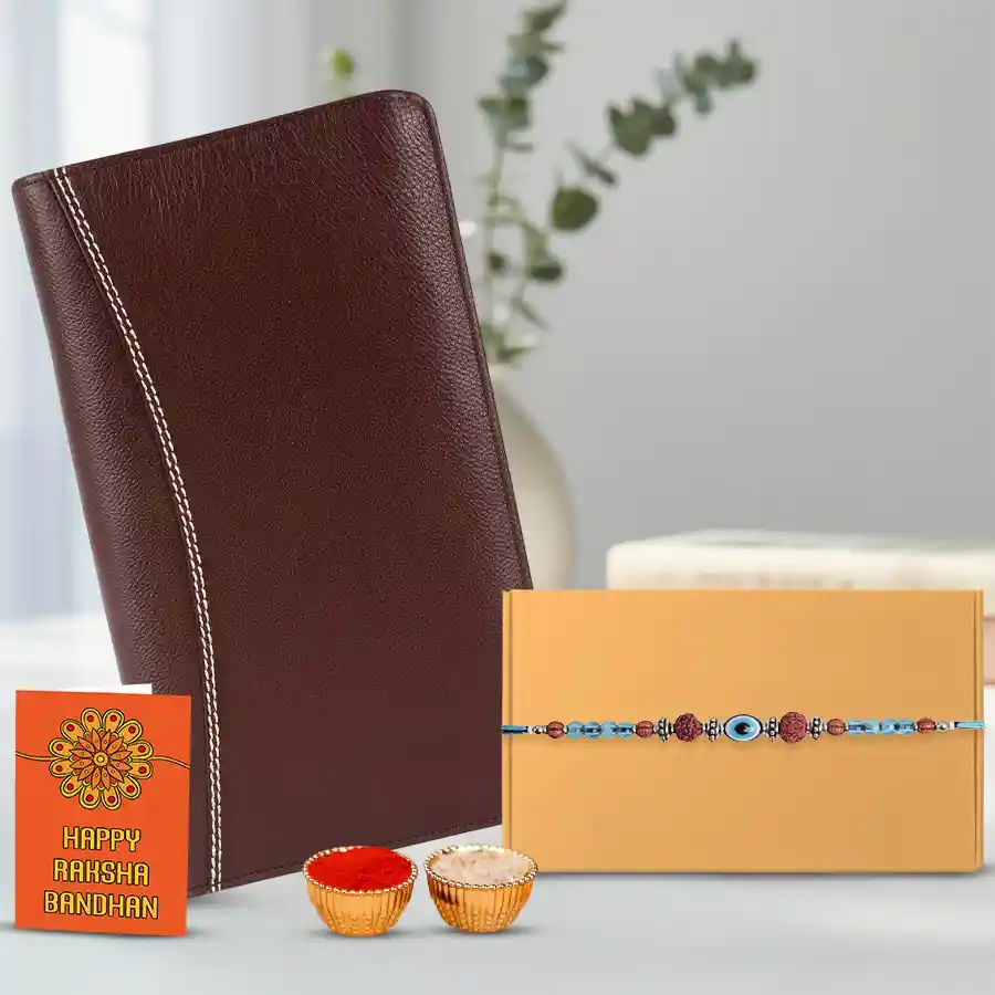 Charming Evil Eye Rakhi N Passport Holder Combo