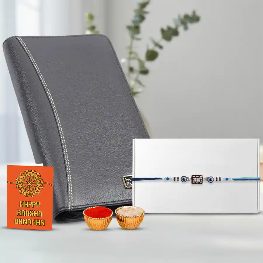 Elegant Rakhi N Leather Passport Holder Gift