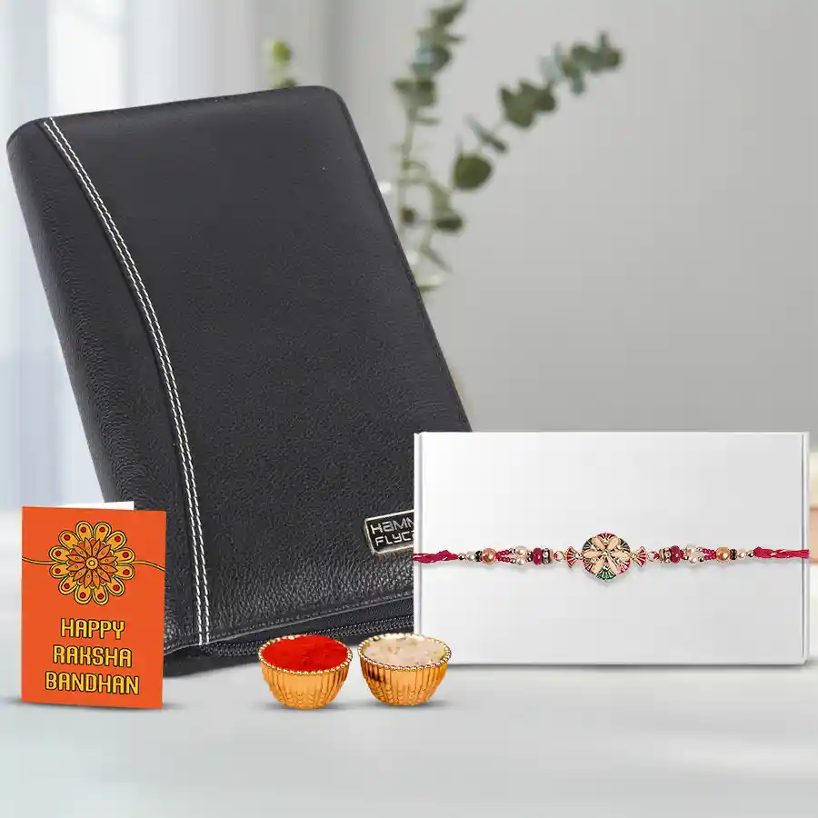 Stunning Kundan Rakhi N Leather Passport Holder Set