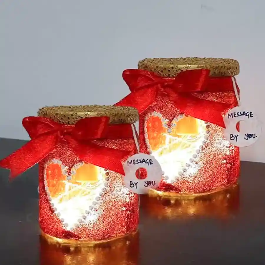 Fashionable Twin Heart Jar Led Lamps Gift for Valentine