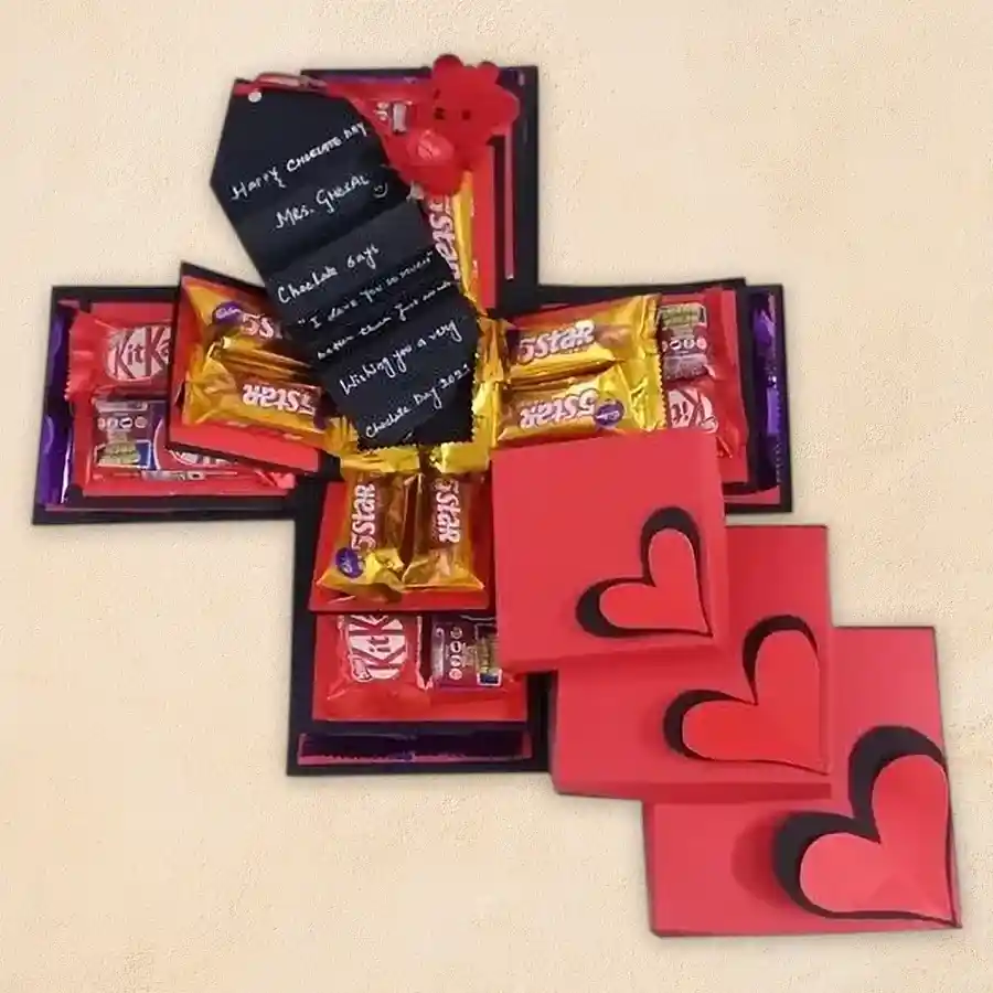 Exclusive 3 Layer Explosion Box of Chocolates Teddy n Personalized Messages