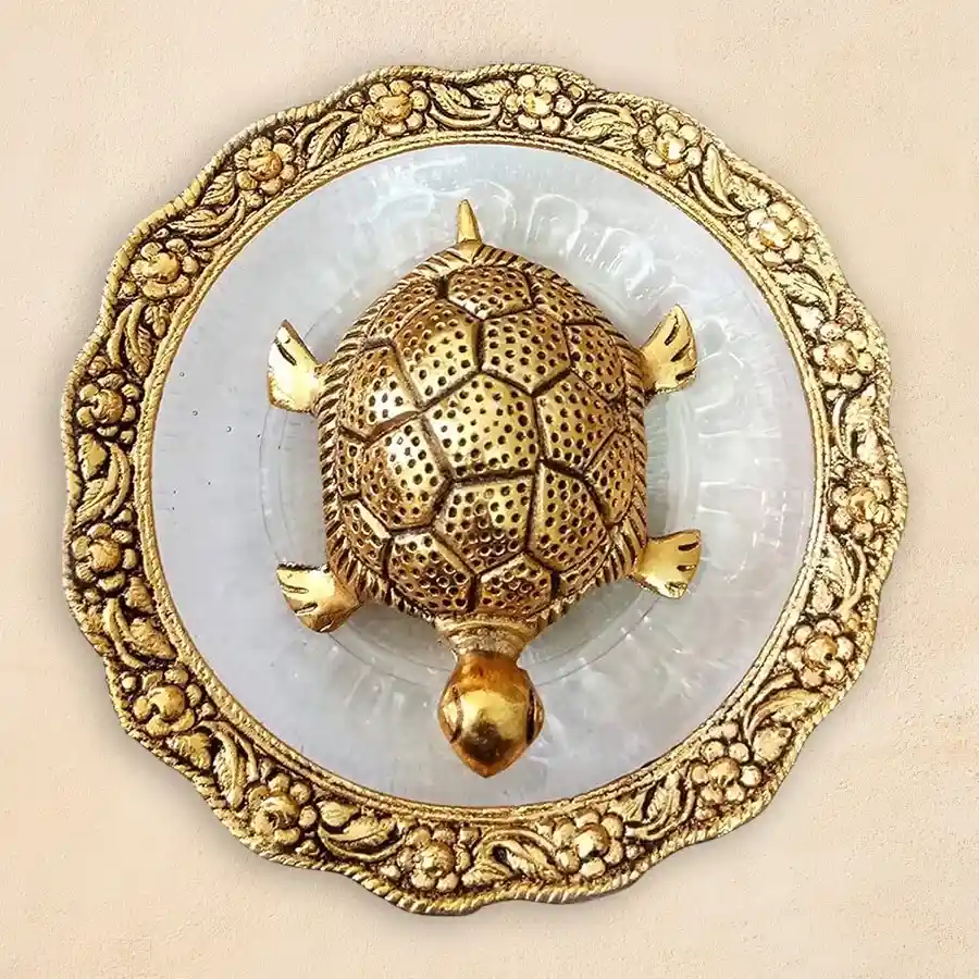 Pious Feng Shui Metal Tortoise on Plate for Maximum Age Stability N Determination
