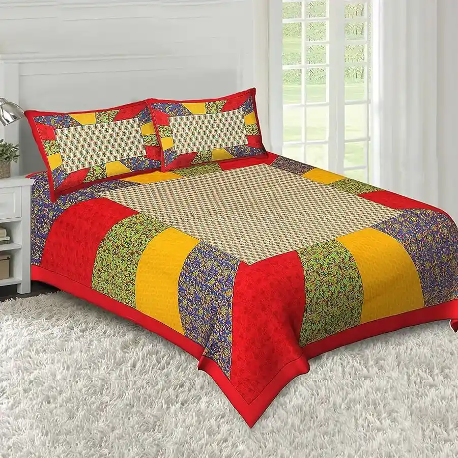 Outstanding Jaipuri Sanganeri Print Double Bed Sheet with 2 Pillow Covers
